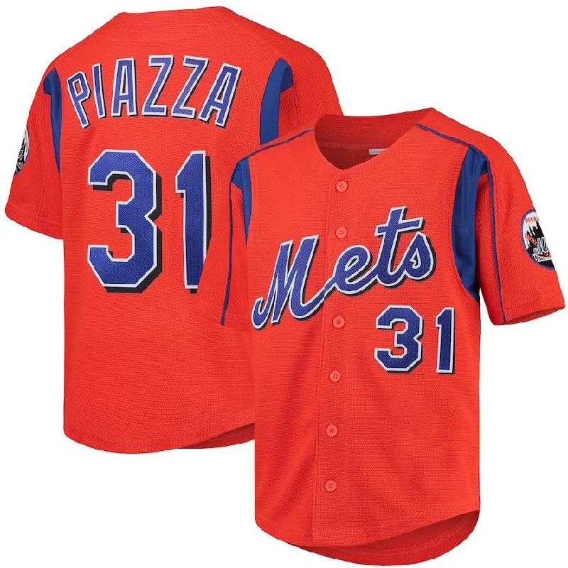 New York Mets #31 Mike Piazza Orange Mitchell & Ness Youth Cooperstown Collection Mesh Batting Practice Jersey Baseball Jerseys-NBA Game Day Jersey -