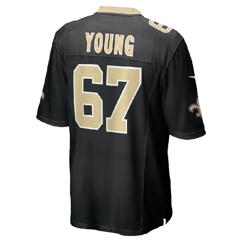 NO.Saints #67 Landon Young Black Game Jersey Stitched American Football Jerseys-NFL Team Player Jersey -