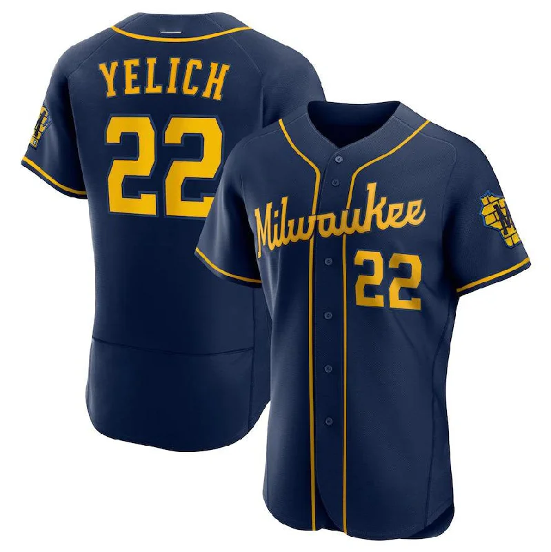 Milwaukee Brewers #22 Christian Yelich Navy 50th Season Alternate Authentic Player Jersey Baseball Jerseys-NBA Retro Player Edition Jersey -