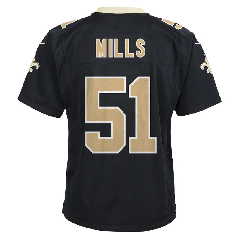 NO.Saints #51 Sam Mills Black Retired Game Jersey Stitched American Football Jerseys-NFL Football Jersey for Kids -