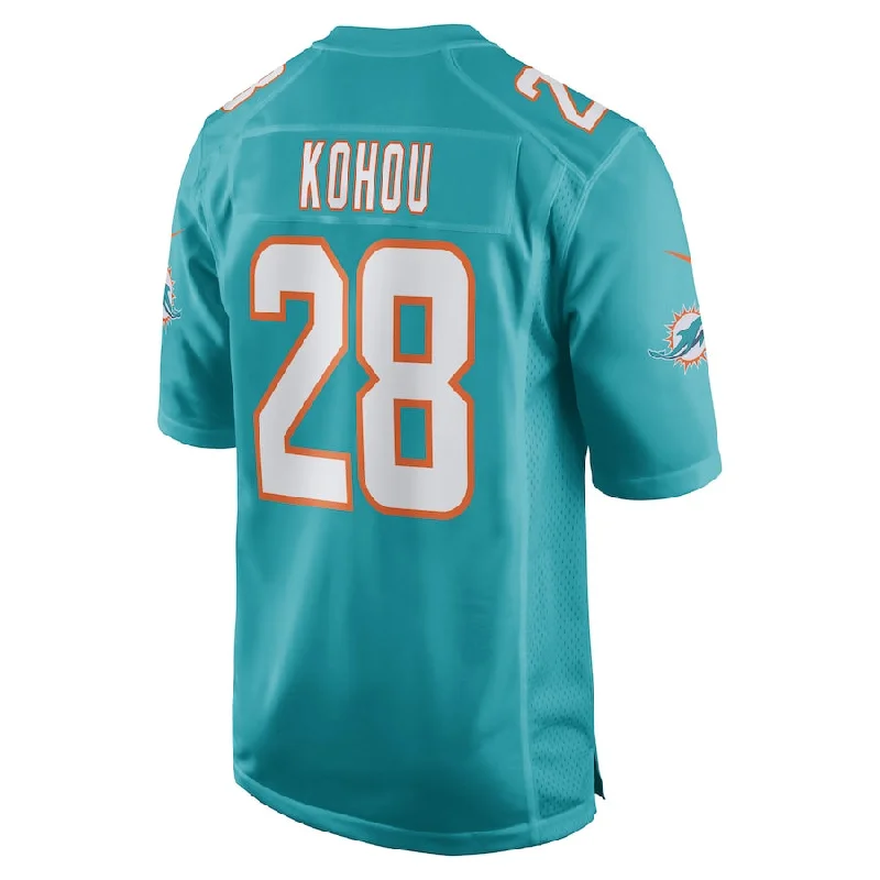 M.Dolphins #28 Kader Kohou Aqua Game Player Jersey Stitched American Football Jerseys-NFL Replica Jerseys Online -