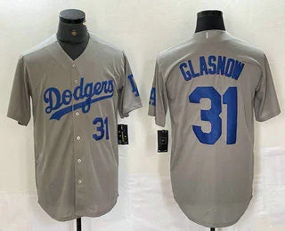 Los Angeles Dodgers #31 Tyler Glasnow Number Grey Stitched Cool Base Jerseys Baseball Jersey-NBA Basketball Jersey with Player Name and Number -