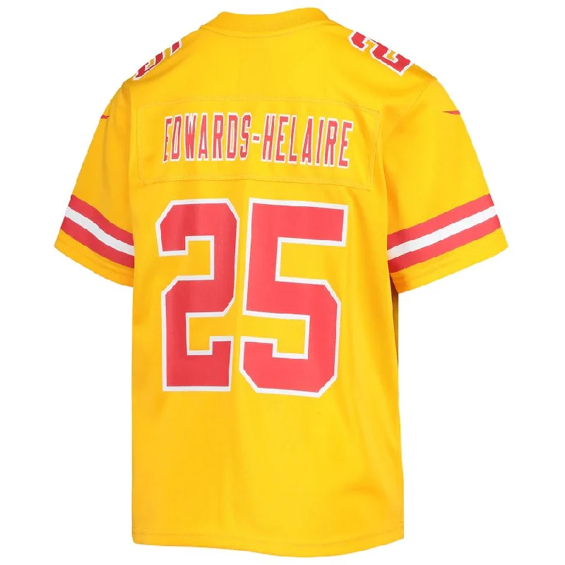 KC.Chiefs #25 Clyde Edwards-Helaire Gold Inverted Team Game Jersey Stitched American Football Jerseys-NFL Retro Game Jersey -