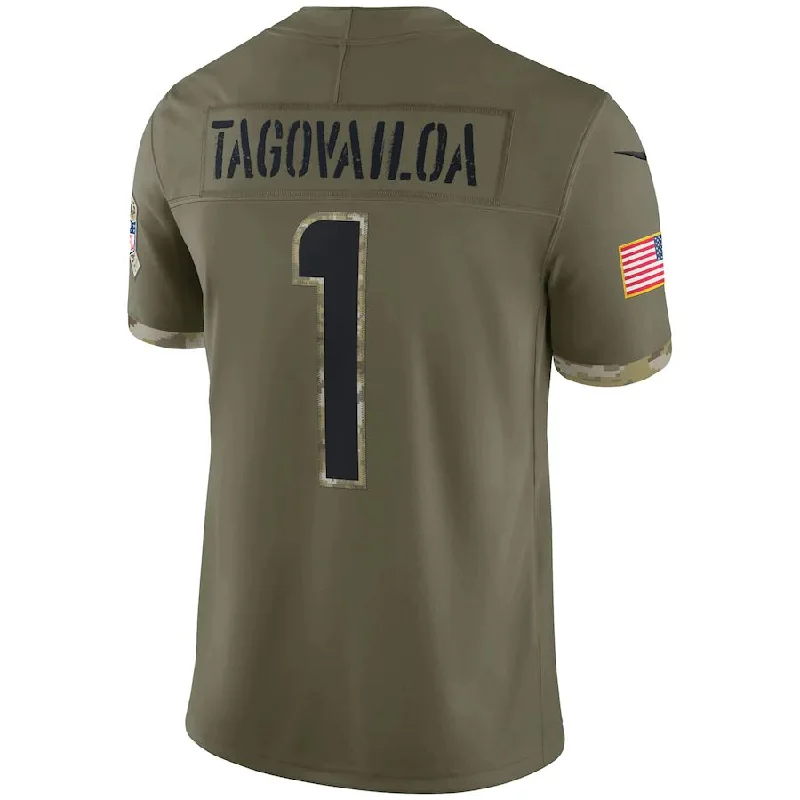 M.Dolphins #1 Tua Tagovailoa Olive 2022 Salute To Service Limited Jersey Stitched American Football Jerseys-NFL Signature Jersey for Football Fans -