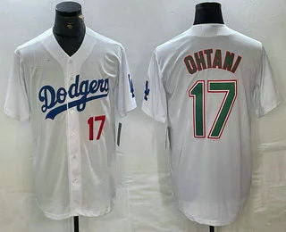 Los Angeles Dodgers #17 Shohei Ohtani Number White Green Stitched Cool Base Jersey Baseball Jersey-NBA Basketball Jersey for Men -