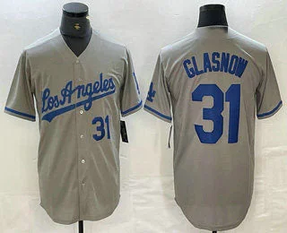 Los Angeles Dodgers #31 Tyler Glasnow Gray Alternate Player Number Team Logo Cool Base Jersey Baseball Jersey-NBA Game Day Basketball Jersey -