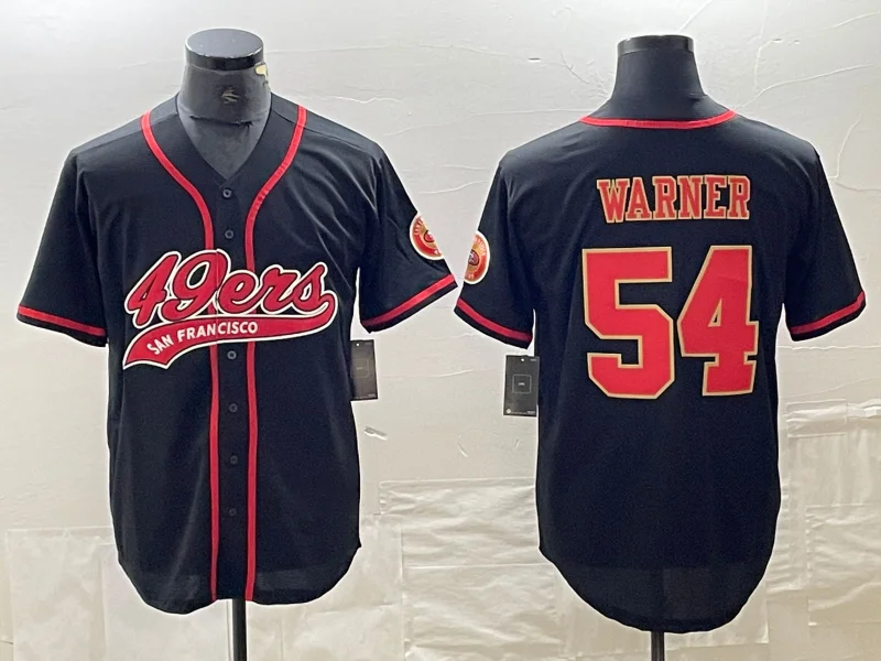 SF.49ers #54 Fred Warner Black Red With Patch Cool Base Stitched Baseball Jersey-NBA Men’s Basketball Jersey -