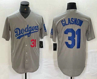 Los Angeles Dodgers #31 Tyler Glasnow Number Grey Stitched Cool Base Jersey Baseball Jersey-NBA Custom Player Jersey Online -