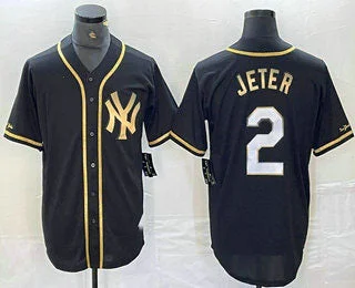 New York Yankees #2 Derek Jeter Black Gold Cool Base Stitched Baseball Jersey-NBA Basketball Jersey Sale -