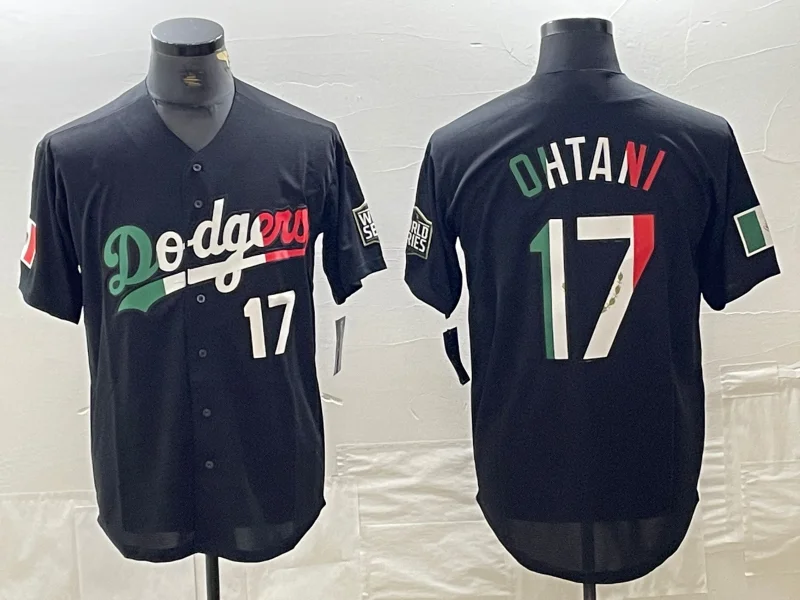 Los Angeles Dodgers #17 Shohei Ohtani Number Mexico Black Cool Base Stitched Baseball Jersey Baseball Jerseys-NBA Team Logo Jersey -