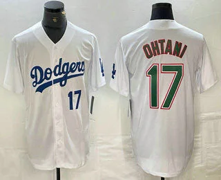 Los Angeles Dodgers #17 Shohei Ohtani Number White Green Stitched Cool Base Jerseys Baseball Jersey-NBA Authentic Jersey -