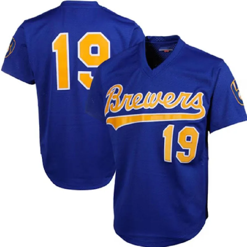 Milwaukee Brewers #19 Robin Yount Royal Mitchell & Ness Cooperstown Mesh Batting Practice Jersey Baseball Jerseys-NBA Authentic NBA Jerseys -