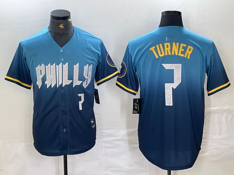 Philadelphia Phillies #7 Trea Turner Number Blue 2024 City Connect Limited Stitched Baseball Jerseys-NBA Basketball Jersey Online -