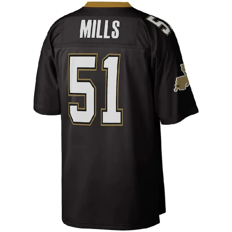 NO.Saints #51 Sam Mills Mitchell & Ness Black 1987 Legacy Replica Jersey Stitched American Football Jerseys-NFL Jersey with Player Number -