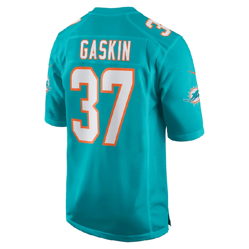 M.Dolphins #37 Myles Gaskin Aqua Game Jersey Stitched American Football Jerseys-NFL Football Jersey with Special Edition Features -