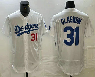 Los Angeles Dodgers #31 Tyler Glasnow Number White Stitched Flex Base Jersey Baseball Jersey-NBA Championship Edition Jersey Sale -