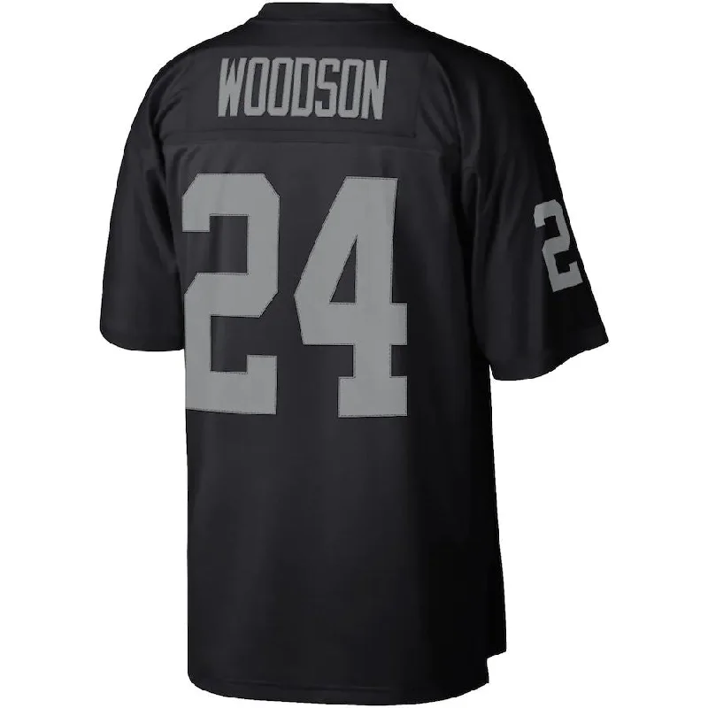 LV. Raiders #24 Charles Woodson Mitchell & Ness Black Legacy Replica Jersey Stitched American Football Jerseys-NFL Custom Football Jerseys Online -