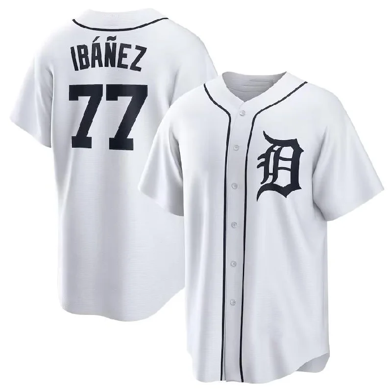 Detroit Tigers #77 Andy Ibáñez White Home Replica Player Name Jersey Baseball Jerseys-NBA Player Number Jersey -