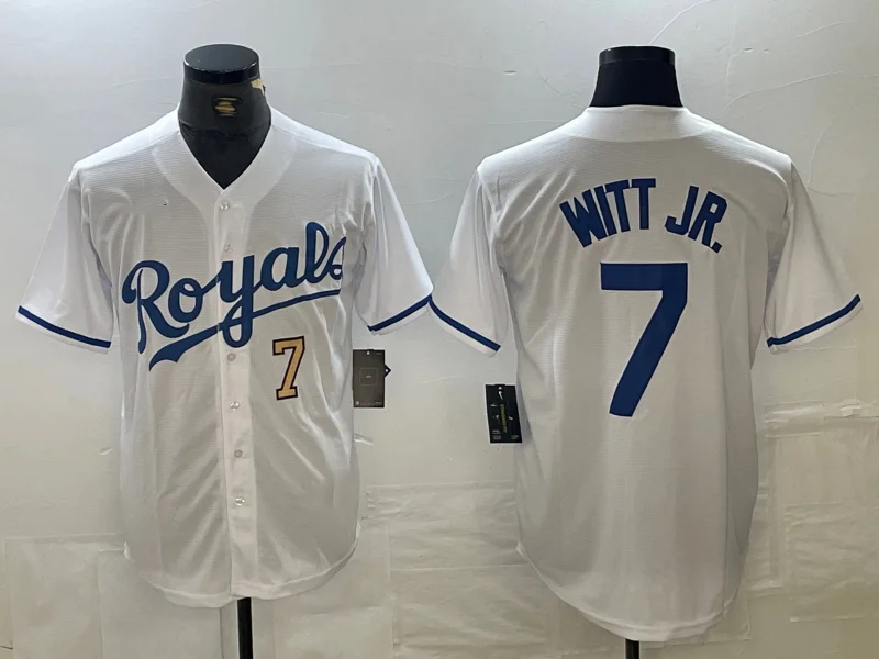 Kansas City Royals #7 Bobby Witt Jr Number White Cool Base Stitched Baseball Jersey-NBA Official Jersey Shop -