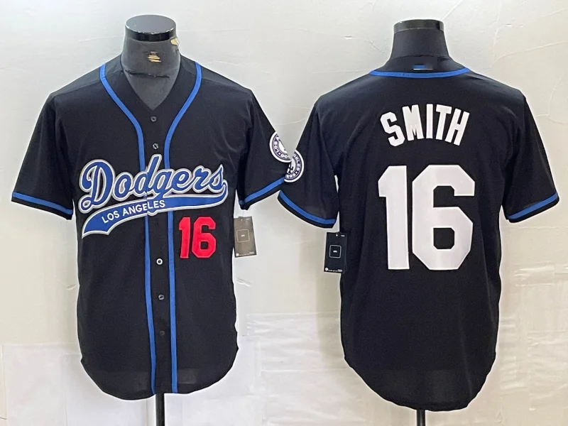 Los Angeles Dodgers #16 Will Smith Number Black With Patch Cool Base Stitched Baseball Jersey-NBA Jersey for Women Fans -