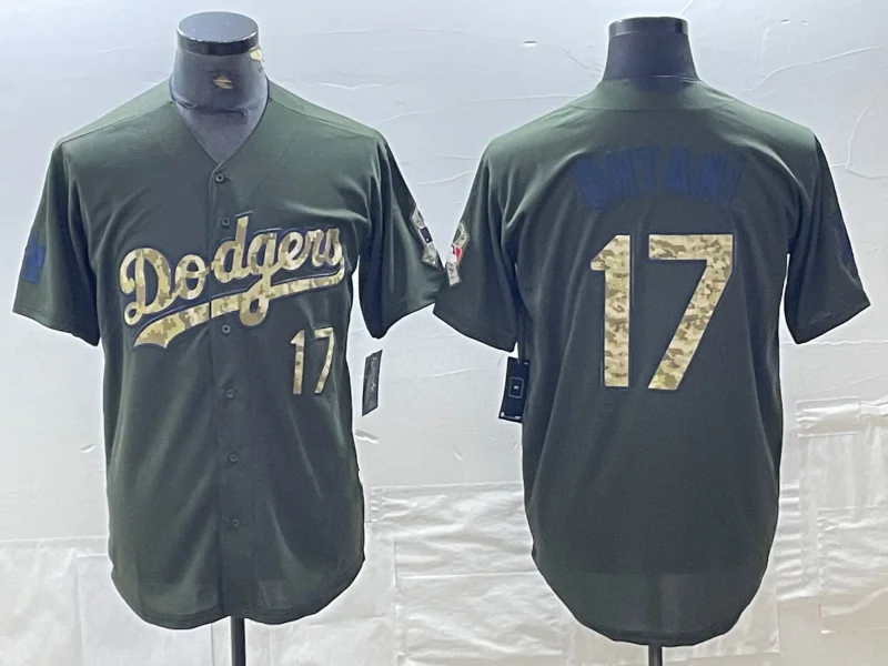 Los Angeles Dodgers #17 Shohei Ohtani Number Green Salute To Service Stitched Cool Base Jersey Baseball Jerseys-NBA Signature Jersey -