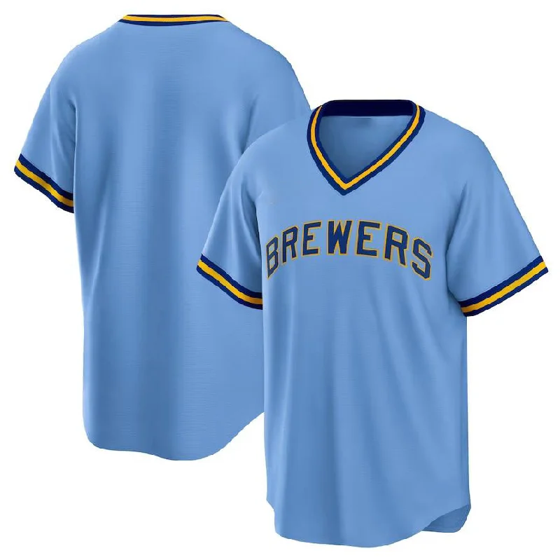 Milwaukee Brewers Powder Blue Road Cooperstown Collection Team Jersey Baseball Jersey-NBA Official NBA Player Jerseys -