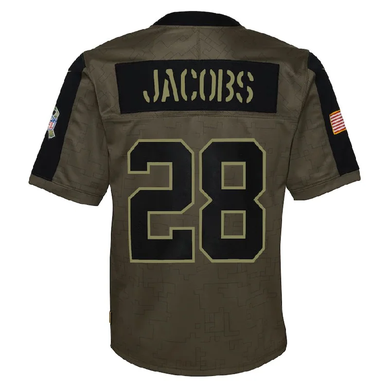 LV. Raiders #28 Josh Jacobs  Olive 2021 Salute To Service Game Jersey Stitched American Football Jerseys-NFL Team Logo Football Jersey -