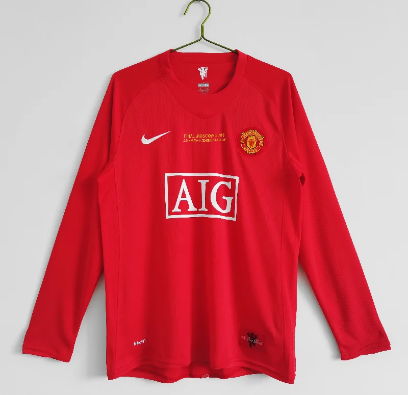 MANCHESTER UNITED HOME RETRO LONG SLEEVE CHAMPIONS LEAGUE FINAL JERSEY 2007/08-NBA Jerseys with Special Designs -