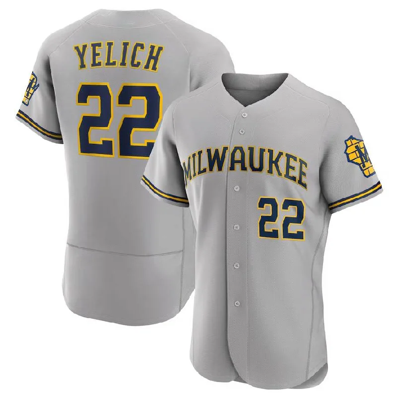 Milwaukee Brewers #22 Christian Yelich Gray Road Authentic Player Logo Jersey Baseball Jerseys-NBA Custom Team Basketball Jersey -