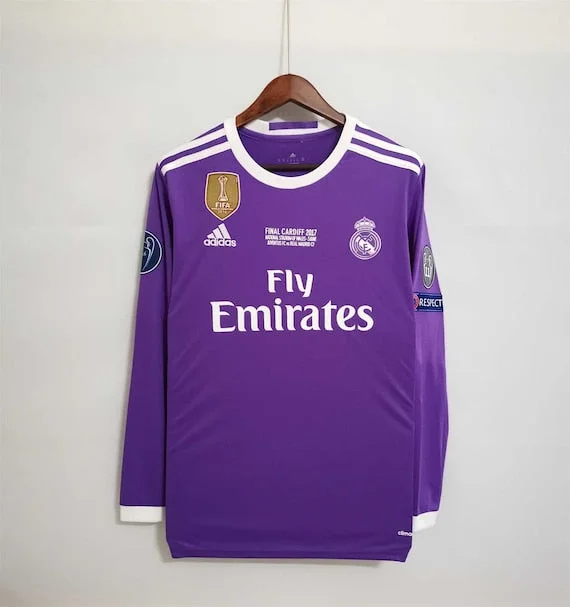 REAL MADRID AWAY RETRO CHAMPIONS LEAGUE FINAL LONG SLEEVE 16/17-NBA Customizable Jersey -