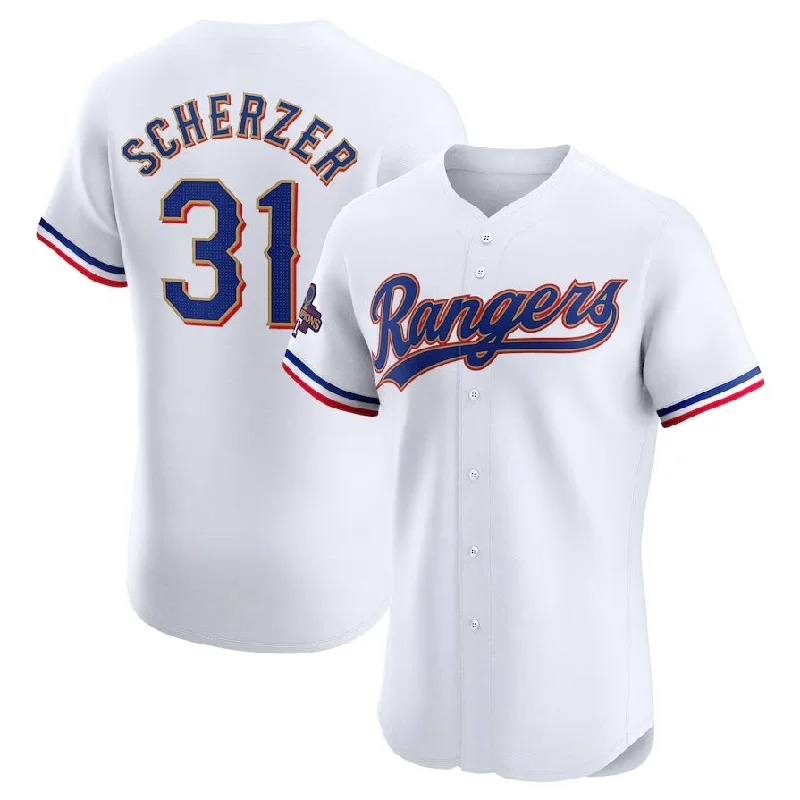 Texas Rangers #31 Max Scherzer 2024 Gold Collection Elite Player Jersey – White Baseball Jerseys-NBA Jersey with Player Number -