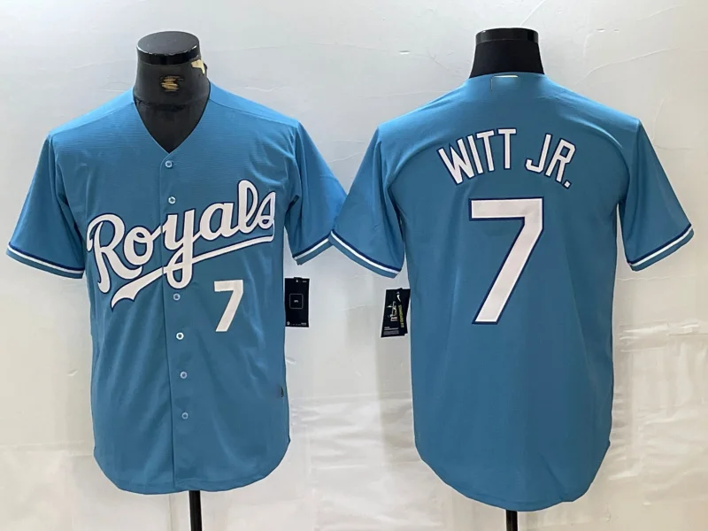 Kansas City Royals #7 Bobby Witt Jr Number Light Blue Cool Base Stitched Baseball Jersey-NBA Team Jersey with Custom Numbers -