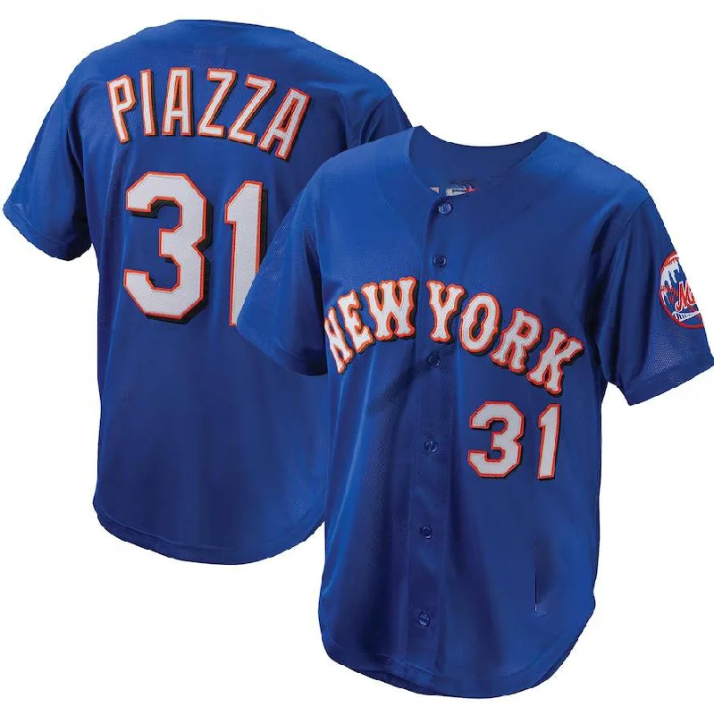 New York Mets #31 Mike Piazza Royal Mitchell & Ness Cooperstown Collection Mesh Batting Practice Button-Up Jersey Baseball Jerseys-NBA Vintage Basketball Jersey -