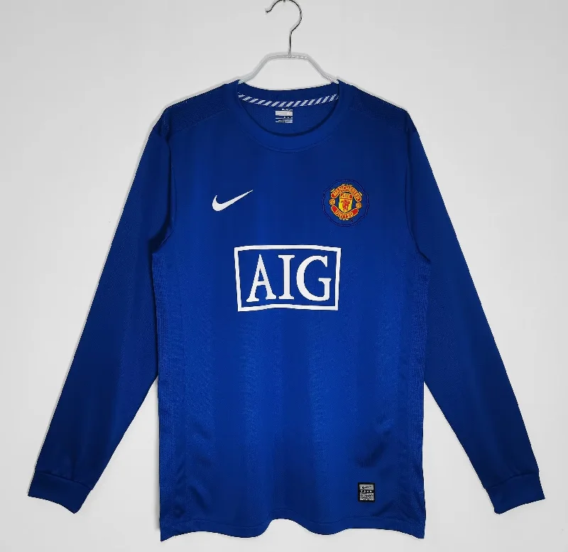 MANCHESTER UNITED THIRD RETRO LONG SLEEVE JERSEY 2008/09-NBA Jersey with Embroidered Name -