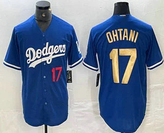 Los Angeles Dodgers #17 Shohei Ohtani Number Blue Gold Stitched Cool Base Jerseys Baseball Jerseys-NBA Men’s Custom Jersey -