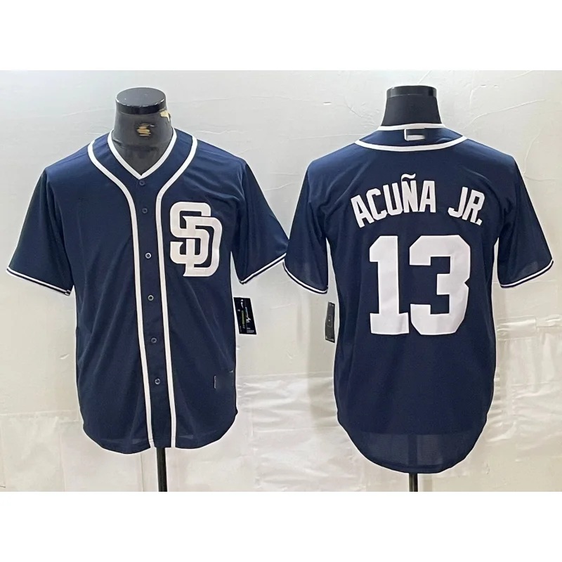 San Diego Padres #13 Ronald Acuna Jr Navy Blue Cool Base Stitched Baseball Jersey-NBA Custom Team Jersey -