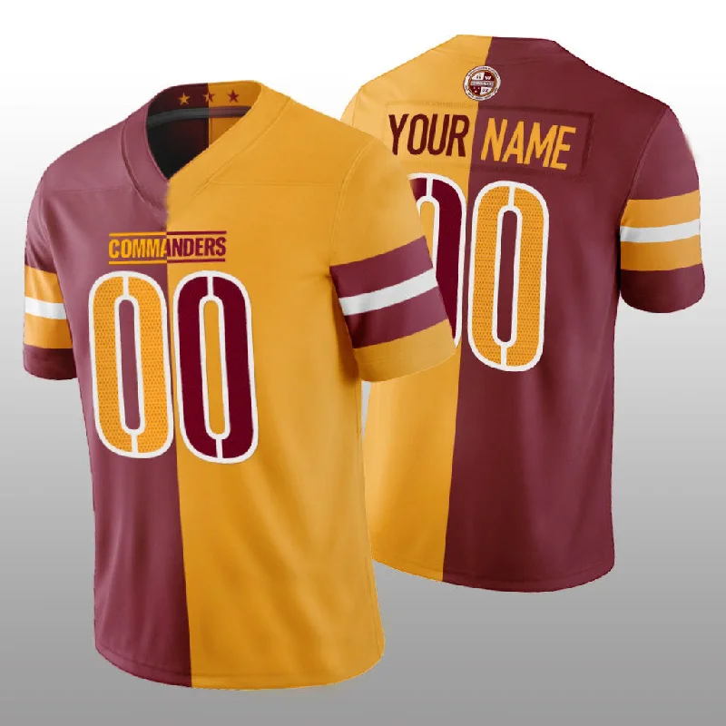 Custom W.Commanders Burgundy Gold Split Football Jerseys-NBA Jersey with Embroidered Logo -