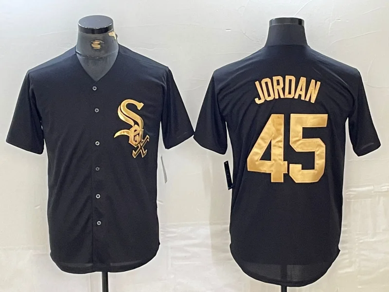 Chicago White Sox #45 Michael Jordan Black Gold Cool Base Stitched Baseball Jersey-NBA Authentic Game Jersey -