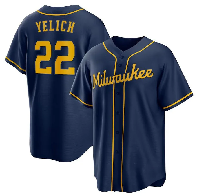 Milwaukee Brewers #22 Christian Yelich Navy Alternate Replica Player Jersey Baseball Jerseys-NBA Basketball Jersey with Player Name and Number -