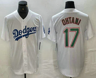 Los Angeles Dodgers #17 Shohei Ohtani White Green Stitched Cool Base Jerseys Baseball Jersey-NBA Custom Jersey for NBA Fans -