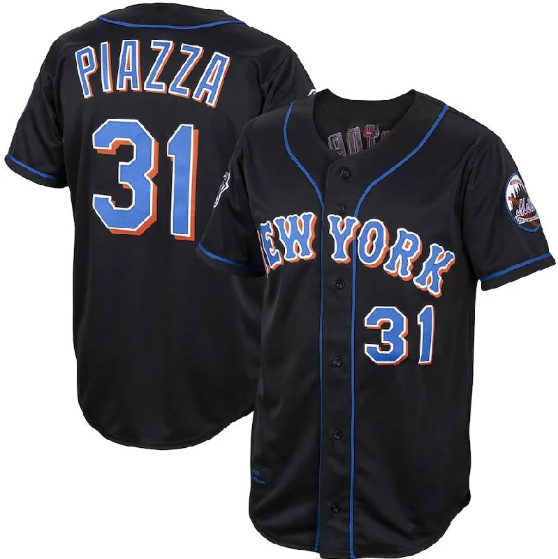 New York Mets #31 Mike Piazza Black Mitchell & Ness Alternate 2000 Cooperstown Collection Authentic Jersey Baseball Jerseys-NBA Jersey for Women -