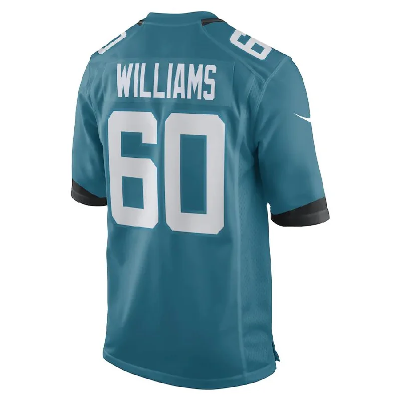 J.Jaguars #60 Darryl Williams Teal Game Player Jersey Stitched American Football Jerseys-NFL Team Logo Football Jersey -