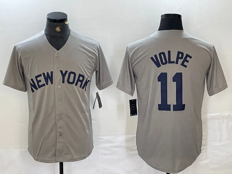 New York Yankees #11 Anthony Volpe Name 2021 Grey Field of Dreams Cool Base Stitched Baseball Jersey-NBA Men’s NBA Jersey -