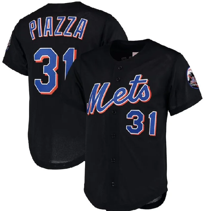 New York Mets #31 Mike Piazza Black Mitchell & Ness Cooperstown Collection Mesh Batting Practice Button-Up Jersey Baseball Jerseys-NBA NBA Finals Jersey -