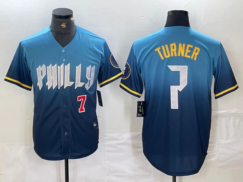 Philadelphia Phillies #7 Trea Turner Number Blue 2024 City Connect Limited Stitched Baseball Jerseys-NBA Men’s Basketball Jersey -