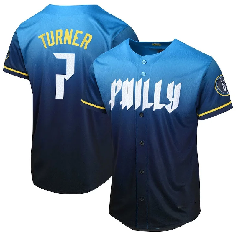 Philadelphia Phillies #7 Trea Turner 2024 City Connect Limited Player Jersey - Blue Stitches Baseball Jerseys-NBA Basketball Jersey with Player Name -