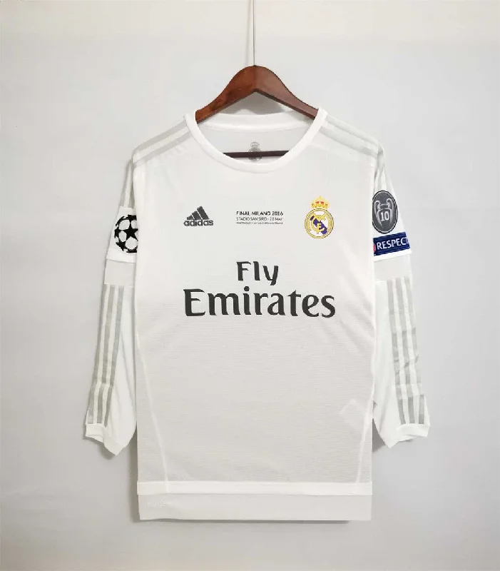 REAL MADRID HOME LONG SLEEVE CHAMPIONS LEAGUE FINAL JERSEY 2015/16-NBA Youth Team Jersey -