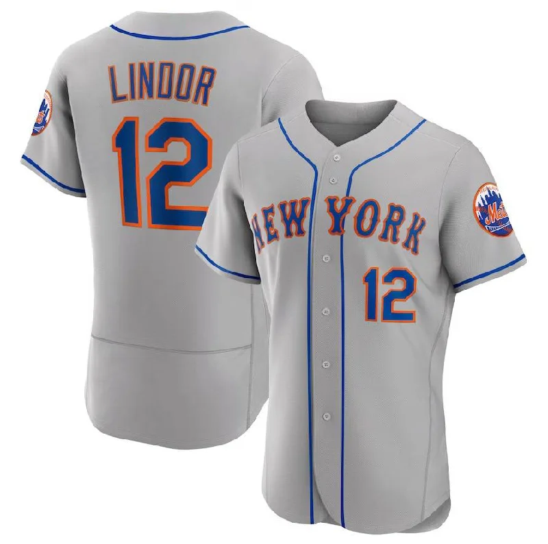 New York Mets #12 Francisco Lindor Gray Home Replica Player Jersey Baseball Jerseys-NBA Men’s Custom Jersey -