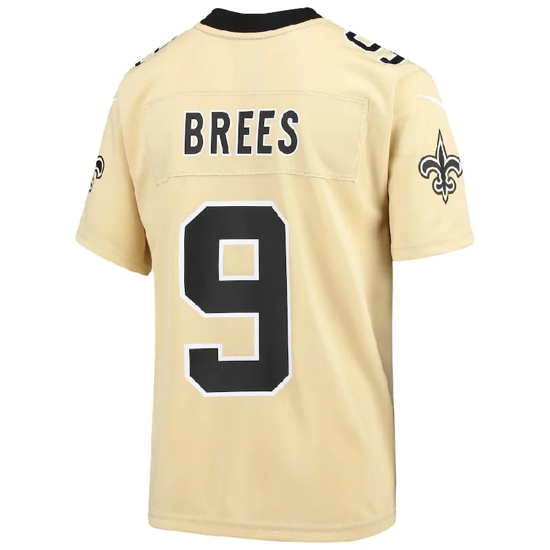 NO.Saints #9 Drew Brees Gold Inverted Game Jersey Stitched American Football Jerseys-NFL NFL Team Jersey -