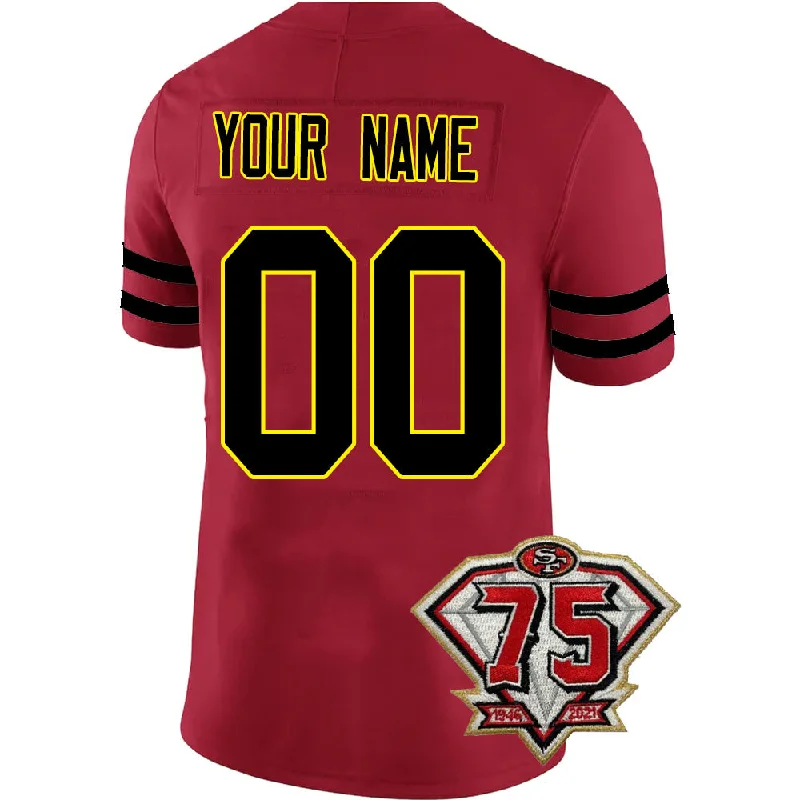 Custom SF.49ers Men's Kids Women's Football Jerseys Color Red Black And White With 75th Patch-NBA Basketball Jersey for Fans -